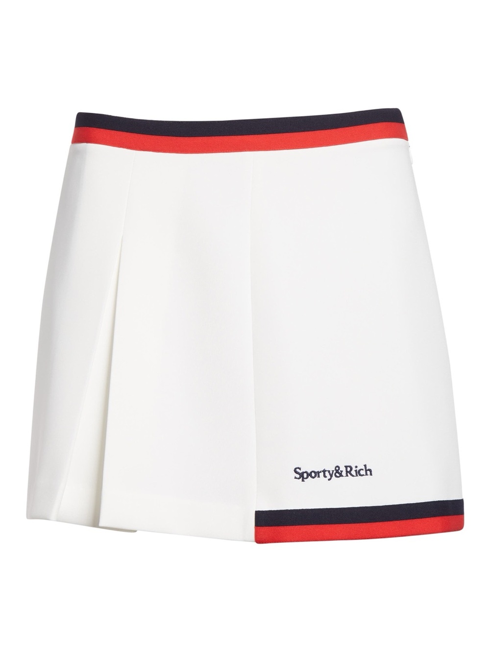 SPORTY & RICH Mila Logo Detail Miniskirt White Navy Fire Red Pleated Sz Small
